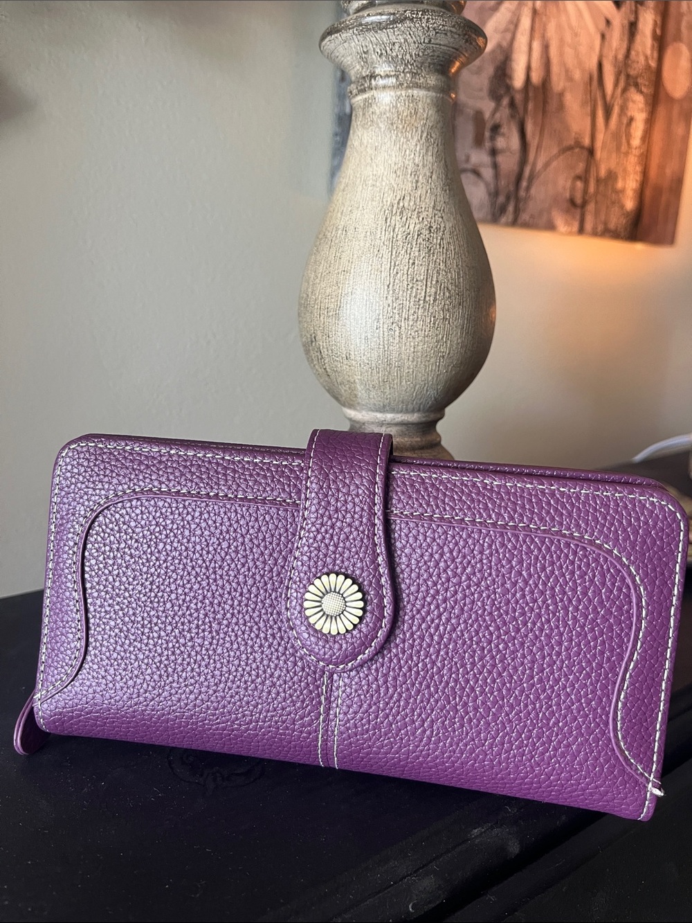 Women's Purple Pebbled Wallet Floral Snap NWOT